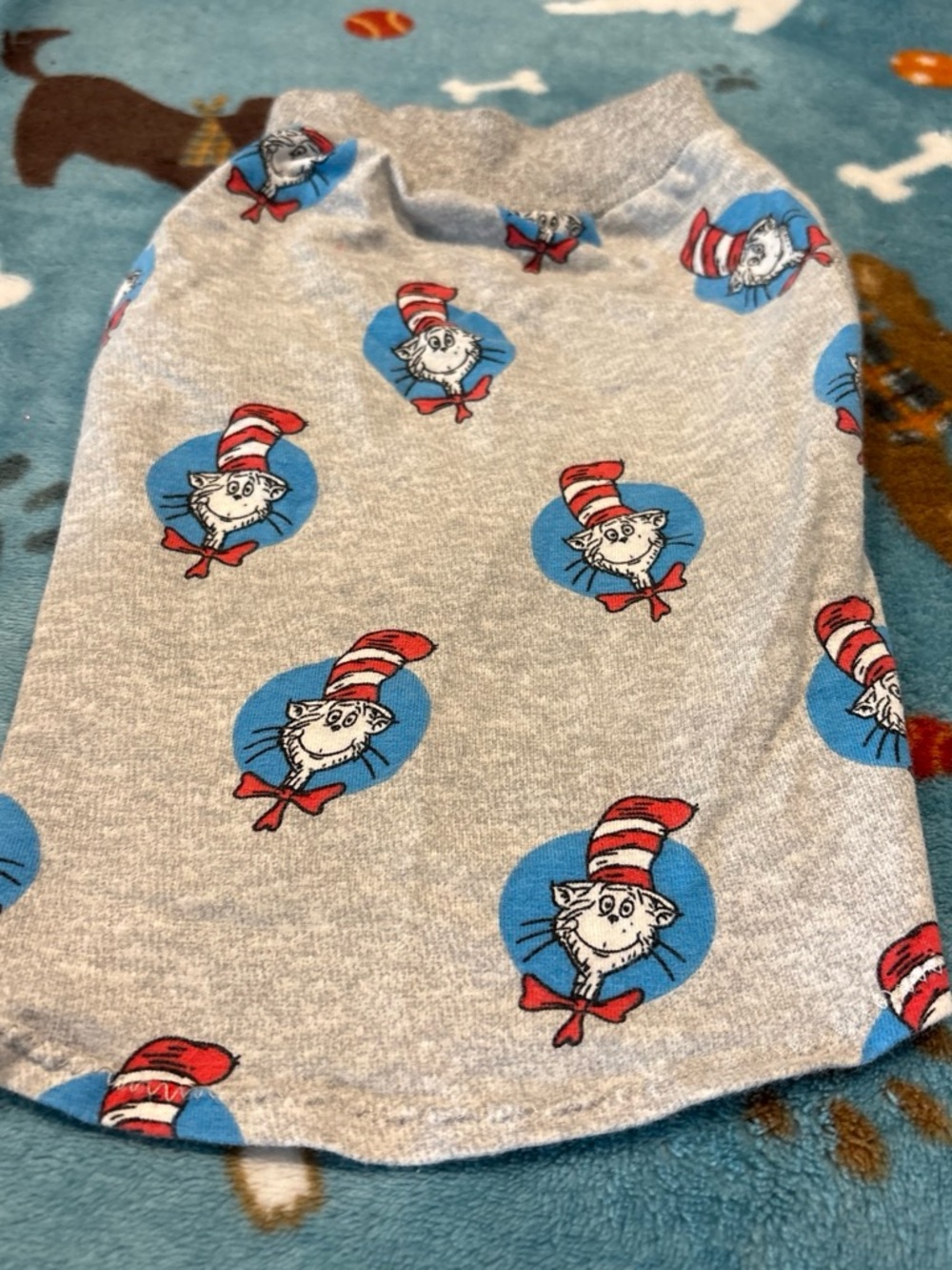 Disney Dr. Seuss Cat in the Hat Gray Pajama Top with Blue and Red small/medium